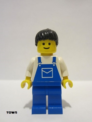 lego 1993 mini figurine ovr028 Citizen Overalls Blue with Pocket, Blue Legs, Black Ponytail Hair 