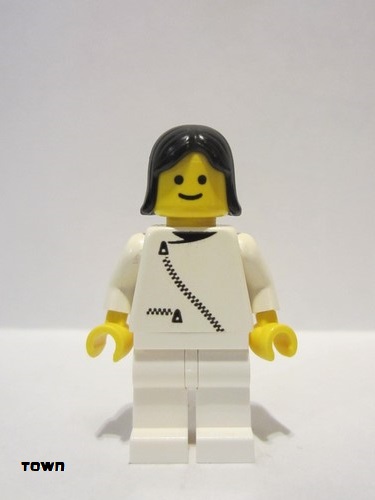 lego 1993 mini figurine zip032 Citizen Jacket with Zipper - White, White Legs, Black Female Hair 