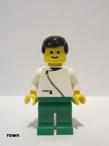 lego 1993 mini figurine zip035 Citizen Jacket with Zipper - White, Green Legs, Black Male Hair 