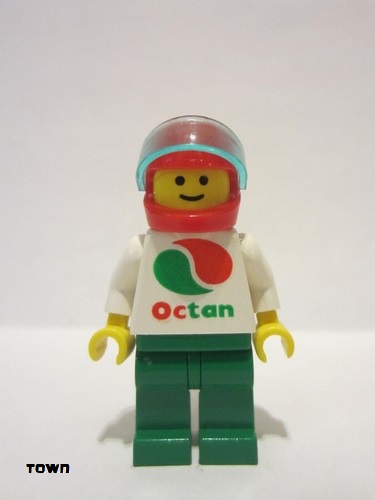 lego 1994 mini figurine oct003 Octan White Logo, Green Legs, Red Helmet, Trans-Light Blue Visor 