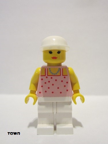 lego 1994 mini figurine par018 Citizen Red Dots on Pink Shirt - White Legs, White Cap 