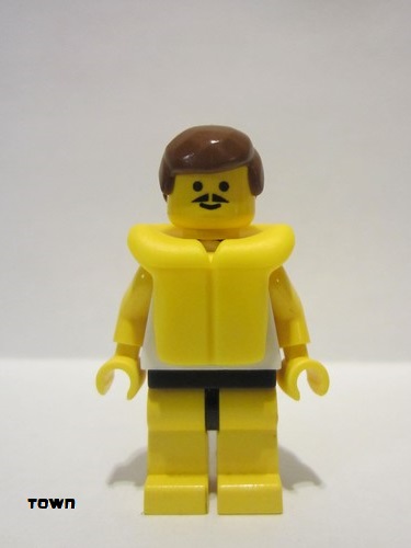 lego 1994 mini figurine par032 Surfboard on Ocean Yellow Legs, Brown Male Hair, Life Jacket 