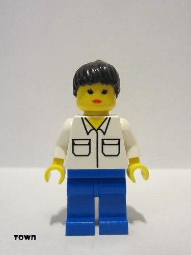 lego 1994 mini figurine trn005 Citizen Shirt with 2 Pockets, Blue Legs, Black Ponytail Hair 