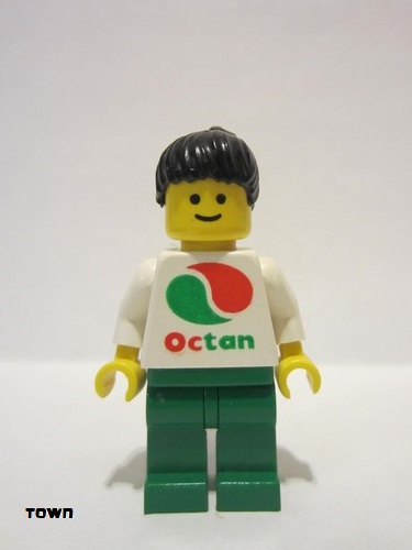 lego 1996 mini figurine oct009 Octan White Logo, Green Legs, Black Ponytail Hair 