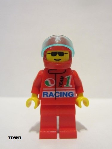 lego 1996 mini figurine oct026 Octan Racing, Red Legs, Red Helmet 7 White Stars, Trans-Light Blue Visor 