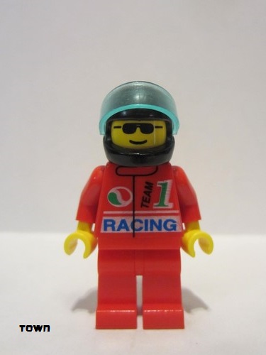 lego 1996 mini figurine oct032 Octan Racing, Red Legs, Black Helmet, Trans-Light Blue Visor 