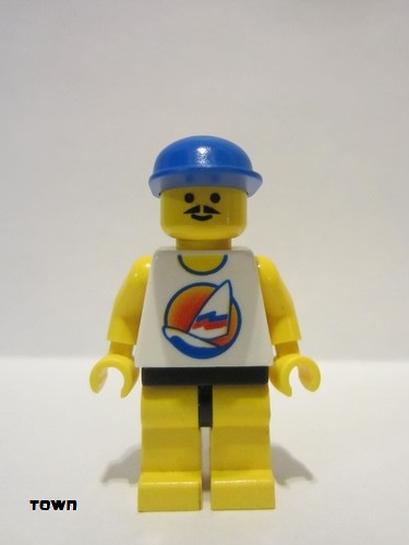 lego 1996 mini figurine par030 Surfboard on Ocean Yellow Legs, Blue Cap 