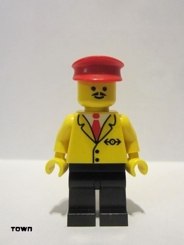 lego 1996 mini figurine trn060 Railway Employee 5 Black Legs, Red Hat 
