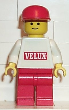 lego 1996 mini figurine vel001 Citizen Velux Sticker on White Torso, Red Legs, Red Cap 