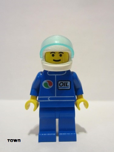 lego 1997 mini figurine oct021 Octan Blue Oil, Blue Legs, White Helmet, Trans-Light Blue Visor 