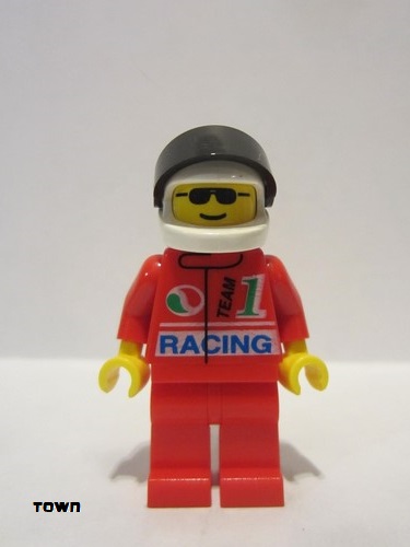 lego 1997 mini figurine oct031 Octan Racing, Red Legs, White Helmet, Black Visor 