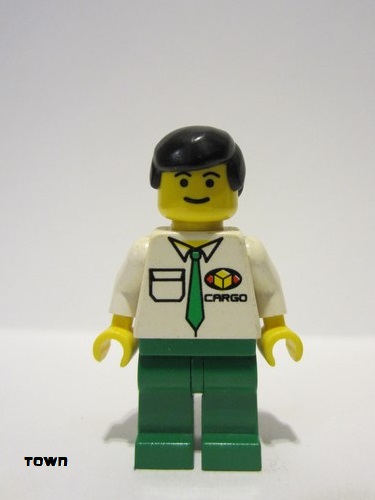 lego 1998 mini figurine car001 Cargo White Shirt, Green Legs, Black Male Hair 