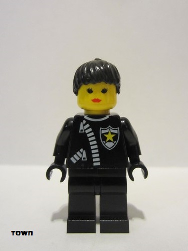 lego 1998 mini figurine cop024 Police Zipper with Sheriff Star, Black Ponytail Hair 