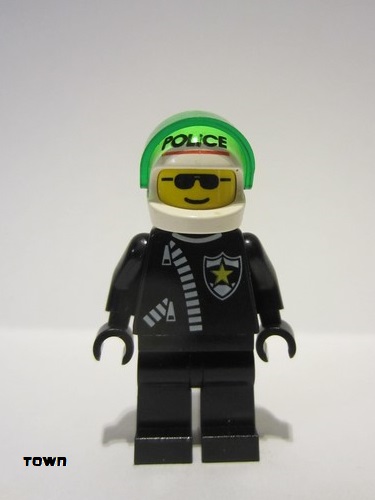 lego 1998 mini figurine cop038 Police Zipper with Sheriff Star, White Helmet with Police Pattern, Trans-Green Visor 
