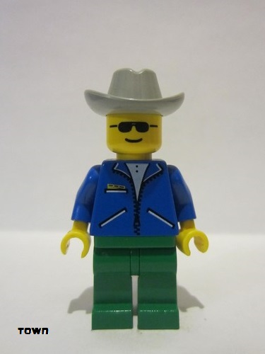 lego 1998 mini figurine jbl006 Citizen Jacket Blue - Green Legs, Light Gray Cowboy Hat, Sunglasses 