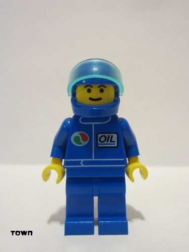 lego 1998 mini figurine oct023 Octan Blue Oil , Blue Legs, Blue Helmet, Trans-Light Blue Visor 