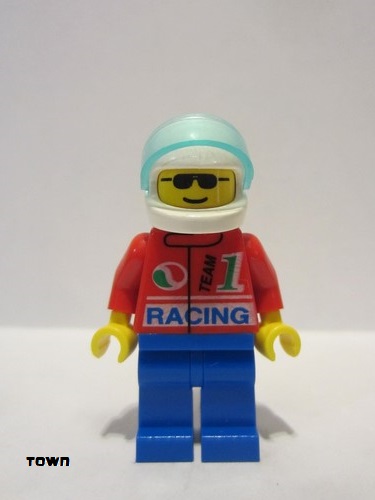 lego 1998 mini figurine oct028 Octan Racing, Blue Legs, White Helmet, Trans-Light Blue Visor 