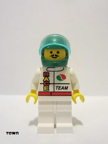 lego 1998 mini figurine oct044 Octan Race Team, White Legs, Green Helmet, Trans-Light Blue Visor 