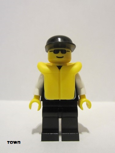 lego 1999 mini figurine cop033 Police Sheriff Star and 2 Pockets, Black Legs, White Arms, Black Cap, Life Jacket 