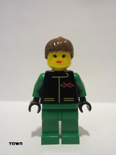lego 1999 mini figurine ext016 Extreme Team Green, Green Legs, Brown Ponytail Hair 