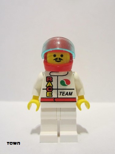 lego 1999 mini figurine oct043 Octan Race Team, White Legs, Red Helmet, Trans-Light Blue Visor 