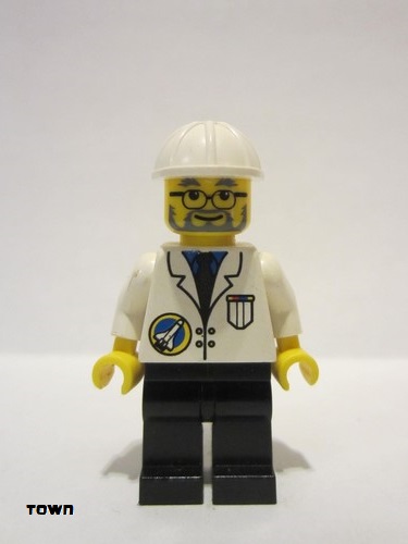 lego 1999 mini figurine spp011 Space Port - Scientist White Construction Helmet, Black Legs 