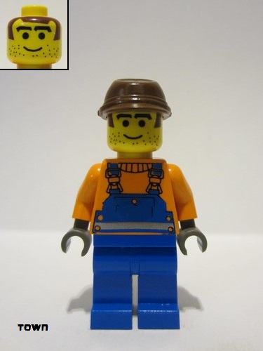 lego 2000 mini figurine con005 Citizen Overalls with Safety Stripe Blue, Brown Cavalry Cap 