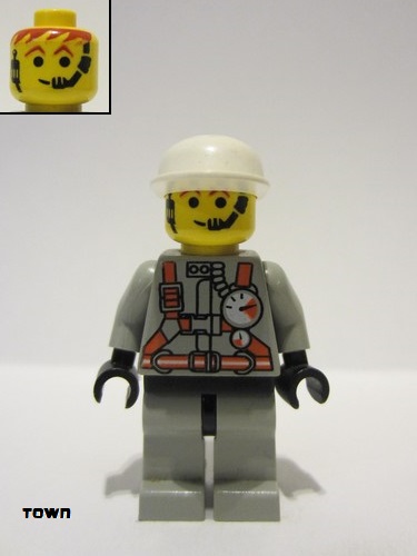 lego 2000 mini figurine fire003 Fire City Center 2, Light Gray Legs with Black Hips, White Cap 