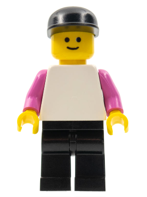 lego 2000 mini figurine pln165 Citizen Plain White Torso with Dark Pink Arms, Black Legs, Black Cap 