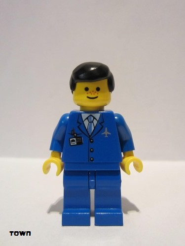 lego 2004 mini figurine air028 Airport Blue 3 Button Jacket & Tie, Black Male Hair, Freckles 