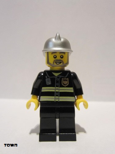 lego 2004 mini figurine cty0004 Fire Reflective Stripes, Black Legs, Silver Fire Helmet, Gray Beard 