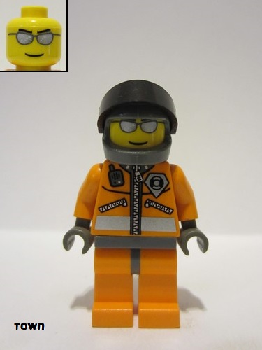 lego 2004 mini figurine wc019 Coast Guard World City Orange Jacket with Zipper, Silver Sunglasses, Dark Bluish Gray Helmet, Dark Gray Hands 