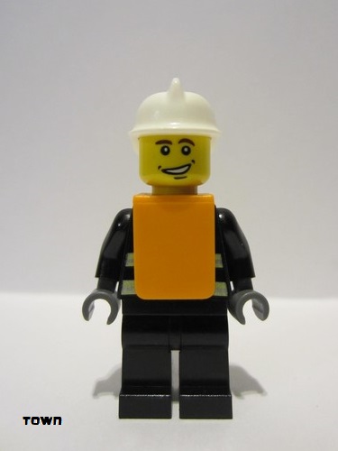 lego 2004 mini figurine wc024 Fire Reflective Stripes, Black Legs, White Fire Helmet, Smile, Orange Vest 