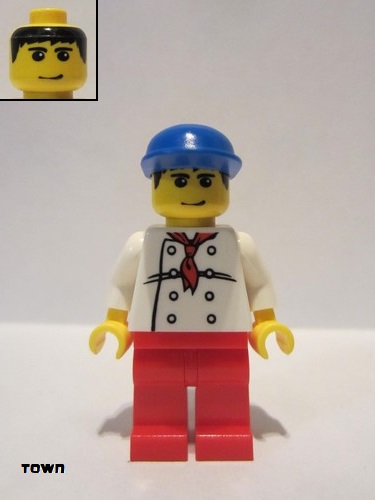 lego 2005 mini figurine chef013 Chef White Torso with 8 Buttons, Red Legs, Blue Cap 