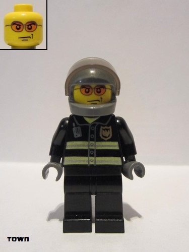 lego 2005 mini figurine cty0003 Fire Reflective Stripes, Black Legs, Dark Bluish Gray Helmet, Trans-Black Visor 