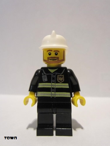 lego 2005 mini figurine cty0022 Fire Reflective Stripes, Black Legs, White Fire Helmet, Brown Beard Angular 