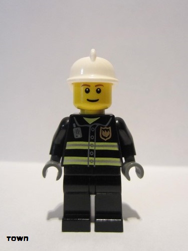 lego 2005 mini figurine cty0023 Fire Reflective Stripes, Black Legs, White Fire Helmet, Brown Eyebrows, Thin Grin 