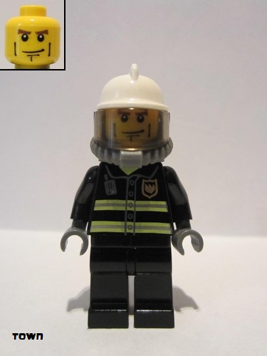 lego 2005 mini figurine cty0024 Fire Reflective Stripes, Black Legs, White Fire Helmet, Breathing Neck Gear with Airtanks 