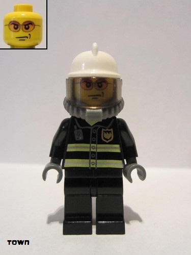 lego 2005 mini figurine cty0026 Fire Reflective Stripes, Black Legs, White Fire Helmet, Breathing Neck Gear with Airtanks, Orange Glasses 
