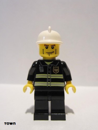 lego 2005 mini figurine cty0043 Fire Reflective Stripes, Black Legs, White Fire Helmet, Cheek Lines, Yellow Hands 