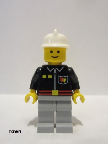 lego 2005 mini figurine firec021 Fire Flame Badge and 2 Buttons, Light Bluish Gray Legs, White Fire Helmet 