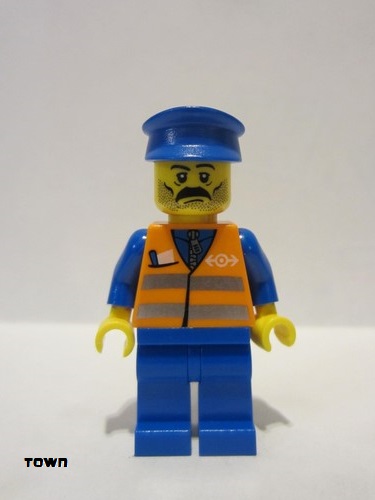 lego 2005 mini figurine trn118 Citizen Orange Vest with Safety Stripes - Blue Legs, Moustache, Blue Hat 