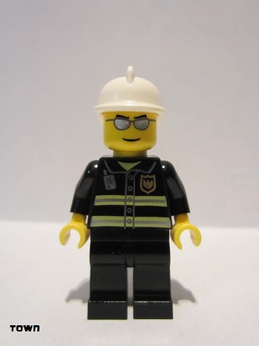 lego 2005 mini figurine wc021 Fire Reflective Stripes, Black Legs, White Fire Helmet, Silver Sunglasses 