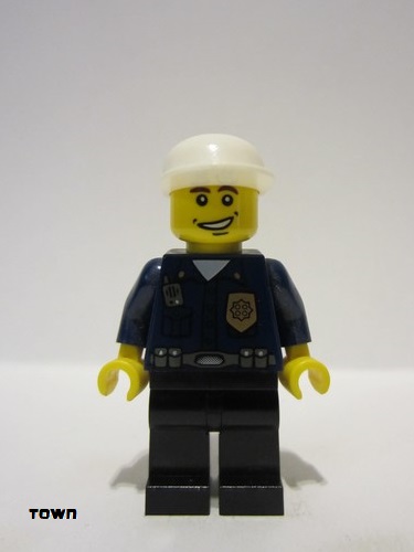 lego 2005 mini figurine wc026 Police - World City Patrolman Dark Blue Shirt with Badge and Radio, Black Legs, White Cap 