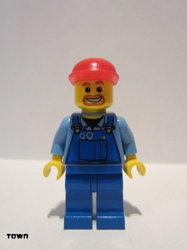 lego 2006 mini figurine air031 Citizen Overalls with Tools in Pocket Blue, Red Cap 