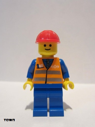 lego 2006 mini figurine trn121 Citizen Orange Vest with Safety Stripes - Blue Legs, Red Construction Helmet 