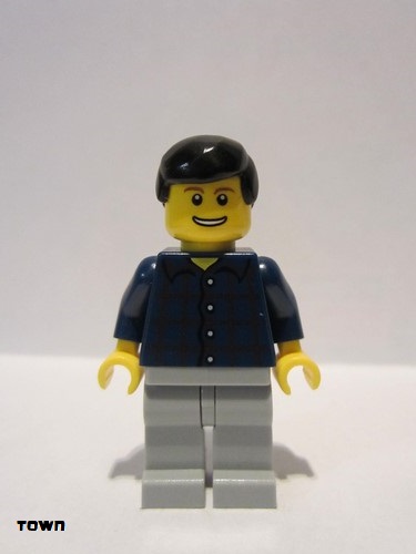 lego 2009 mini figurine cty0146 Citizen Plaid Button Shirt, Light Bluish Gray Legs, Black Male Hair 