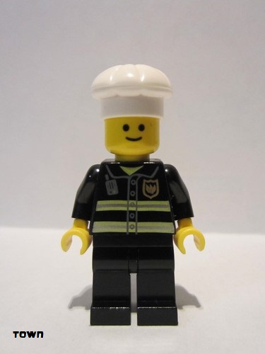 lego 2009 mini figurine twn092 Fire Reflective Stripes, Black Legs, White Cook's Hat 