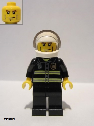 lego 2010 mini figurine cty0062 Fire Reflective Stripes, Black Legs, White Standard Helmet, Cheek Lines 