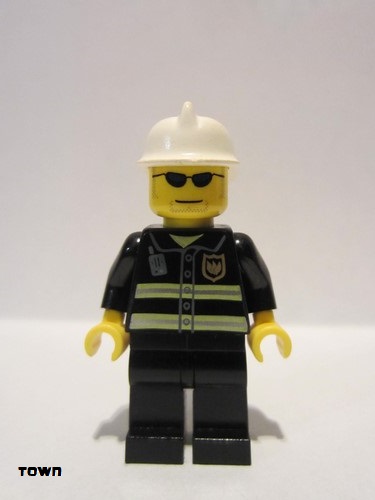 lego 2010 mini figurine cty0167 Fire Reflective Stripes, Black Legs, White Fire Helmet, Black Sunglasses and Stubble 